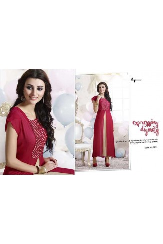 Red Long Kurti Jacket Dress Party Wear Readymade
