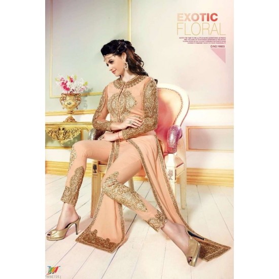 L19003 PEACH ECHO LAVINA HEAVY EMBRIODERD DESIGNER DRESS