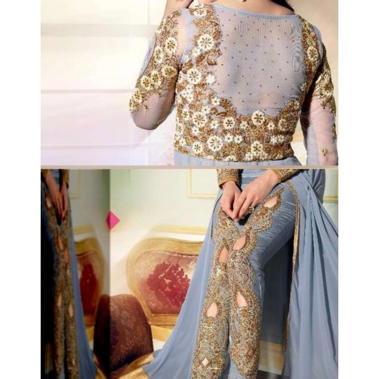 L19006 SERENITY BLUE LAVINA HEAVY EMBRIODERD DESIGNER DRESS