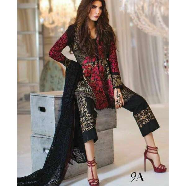 ZSNF9A BLACK SANA SAFINAZ EMBROIDERED LAWN READY MADE SUIT