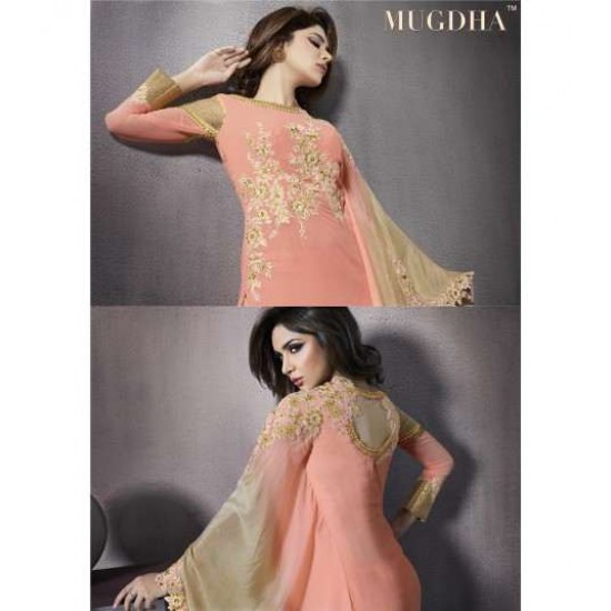 MG10018 PEACH ECHO SOLITAIRE MUGDHA GEORGETTE SALWAR KAMEEZ SUIT