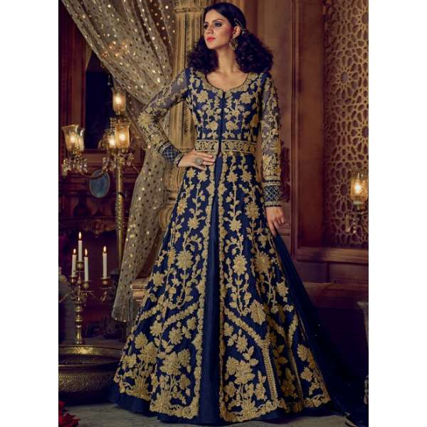 BLUE NIRVANA 5208 EMBROIDERED SLIT STYLE ANARKALI GOWN SEMI STITCHED ( DELIVERY IN 2 WEEKS )