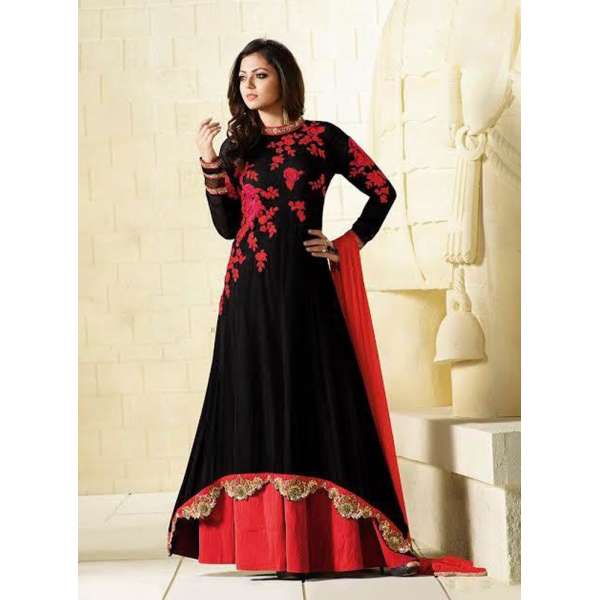BLACK AND RED INDIAN DESIGNER LONG ANARKALI DRESS