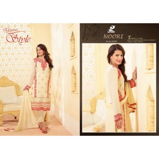 Cream Embroidered Georgette Party Wear Suit