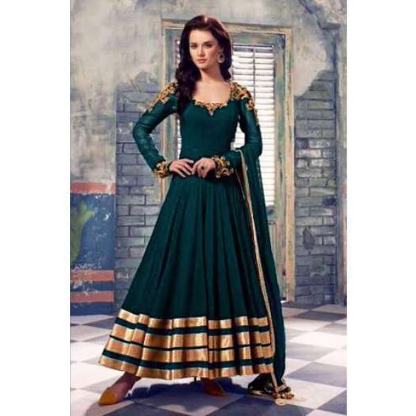 Green Queen Floor Length Dress Semi Stitched Anarkali 