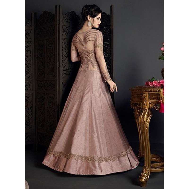 Blush Pink Net Dress Gown Silk Bridal Lengha