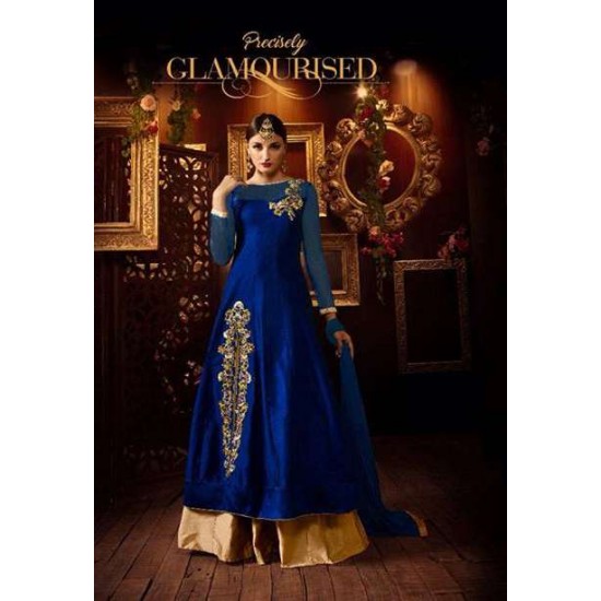 BLUE AND GOLD EMBROIDERED LEHENGA DRESS