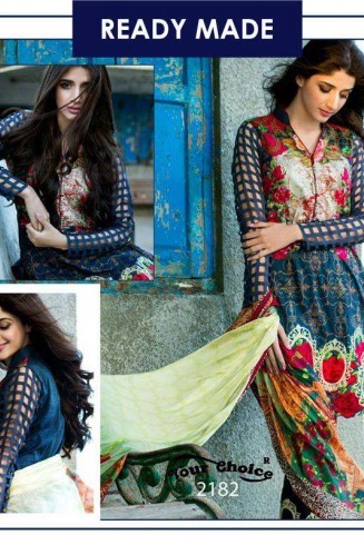 2182 GREY PAKISTANI STYLE LAWN COTTON READY MADE SALWAR KAMEEZ 