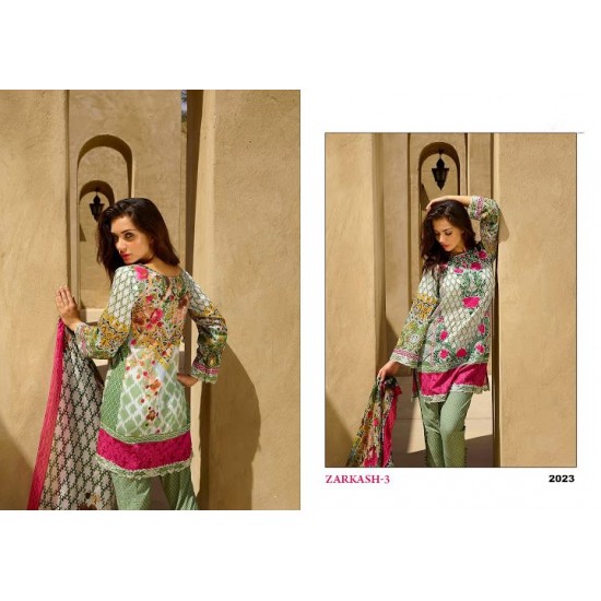 ZK2023 GREEN ZARKASH-3 PRINTED CAMBRIC COTTON/LAWN SALWAR KAMEEZ SUIT