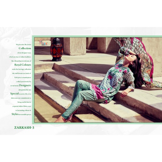 ZK2023 GREEN ZARKASH-3 PRINTED CAMBRIC COTTON/LAWN SALWAR KAMEEZ SUIT