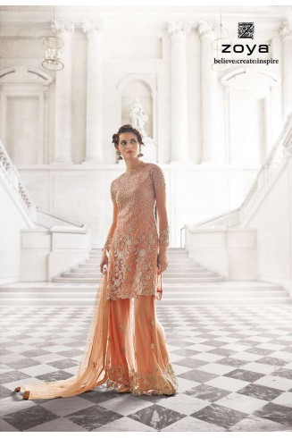 Peach Indian Net Dress Designer Wedding Lehenga/Palazzo