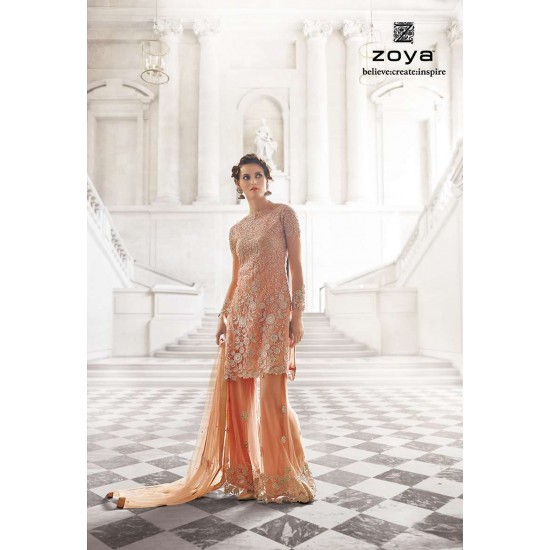 Peach Indian Net Dress Designer Wedding Lehenga/Palazzo