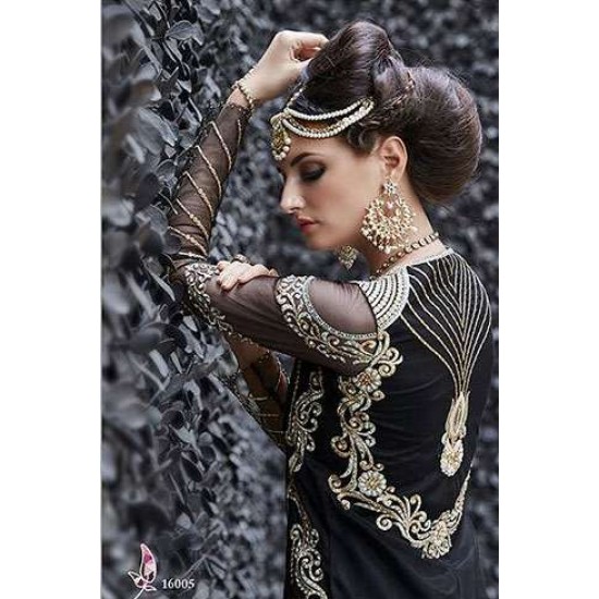 Evening Dress Black Embroidered Lehenga Choli Indian 