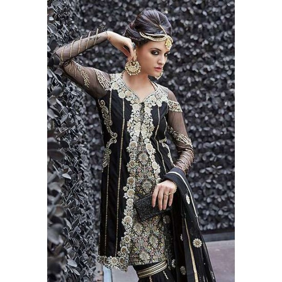 Evening Dress Black Embroidered Lehenga Choli Indian 