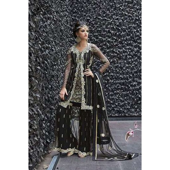 Evening Dress Black Embroidered Lehenga Choli Indian 
