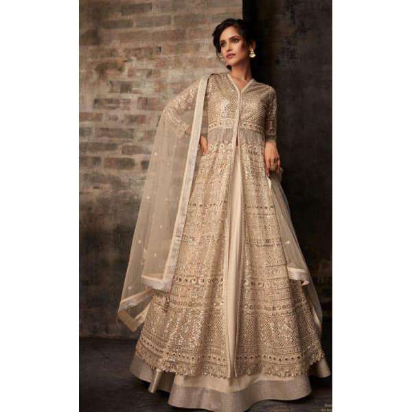 Beige Flared Anarkali Gown Indian Wedding Dress