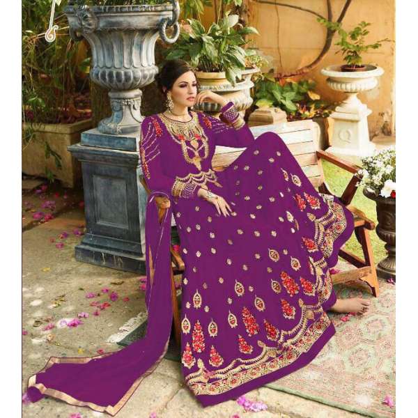 PURPLE EMBROIDERED EVENING AND WEDDING WEAR ANARKALI GOWN